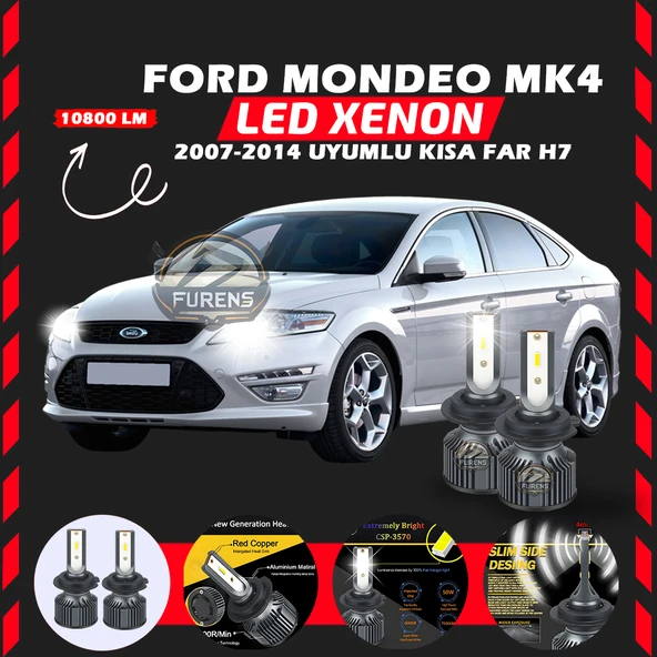 Ford Mondeo MK4 2007-2014 Kısa Far Uyumlu Şimşek Etkili Led Xenon Premium Series H7 ürün görseli 1