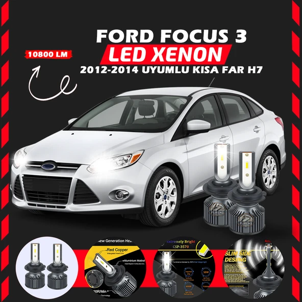 Ford Focus 3 2012-2014 Kısa Far Uyumlu Şimşek Etkili Led Xenon Premium Series H7 ürün görseli 1
