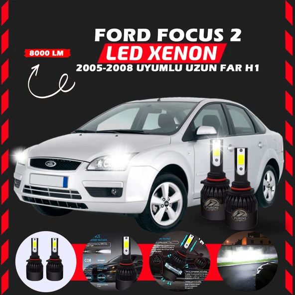 Ford Focus 2 2005-2008 Uzun Far Uyumlu Şimşek Etkili Led Xenon Light Series H1 ürün görseli 1