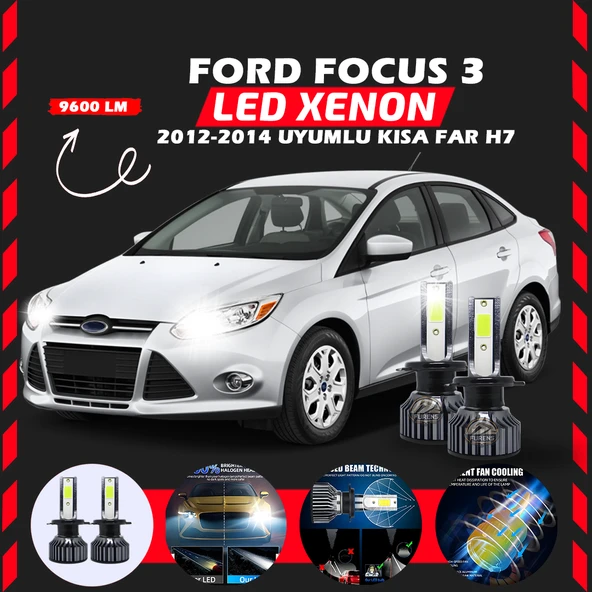 Ford Focus 3 2012-2014 Kısa Far Uyumlu Şimşek Etkili Led Xenon Pro Series H7 ürün görseli 1
