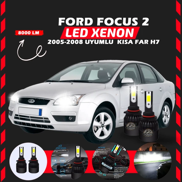 Ford Focus 2 2005-2008 Kısa Far Uyumlu Şimşek Etkili Led Xenon Light Series H7 ürün görseli 1