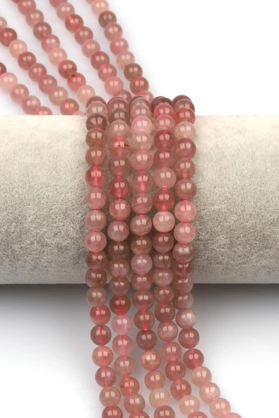 Madagaskar Pembe Kuvars Doğaltaş Dizi 6 mm Küre Kesim ürün görseli 1
