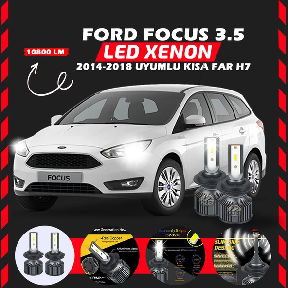 Ford Focus 3.5 2014-2018 Kısa Far Uyumlu Şimşek Etkili Led Xenon Premium Series H7 ürün görseli 1
