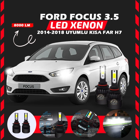 Ford Focus 3.5 2014-2018 Kısa Far Uyumlu Şimşek Etkili Led Xenon Light Series H7 ürün görseli 1