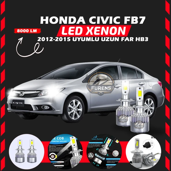 Honda Civic FB7 2012-2015 Uzun Far Uyumlu Şimşek Etkili Led Xenon Performance Series HB3 ürün görseli 1