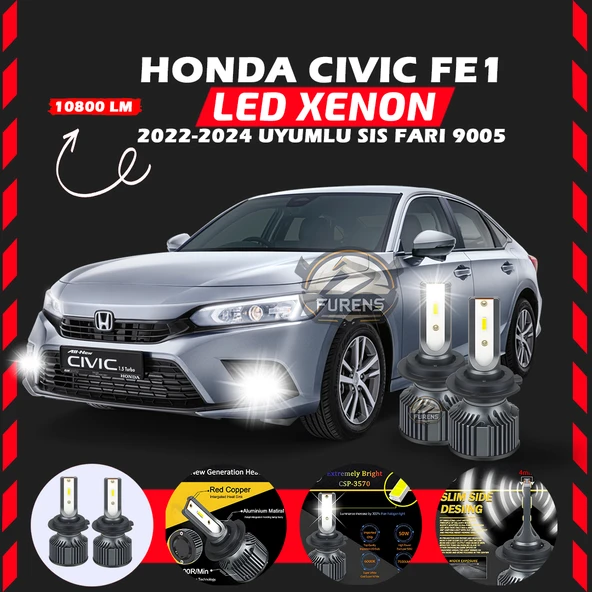 Honda Civic FE1 2022-2024 Sis Farı Uyumlu Şimşek Etkili Led Xenon Premium Series H9005 ürün görseli 1
