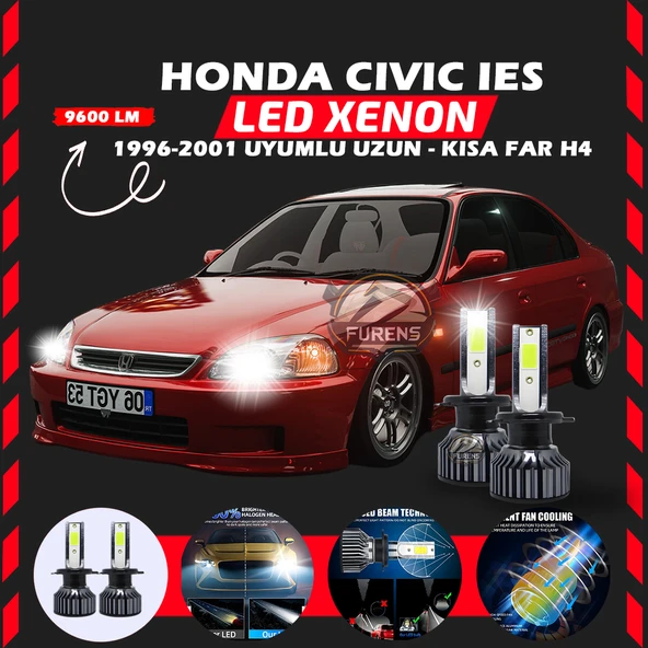 Honda Civic İES 1996-2001 Uzun-Kısa Far Uyumlu Şimşek Etkili Led Xenon Pro Series H4 ürün görseli 1