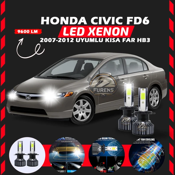 Honda Civic FD6 2007-2012 Kısa Far Uyumlu Şimşek Etkili Led Xenon Pro Series HB3 ürün görseli 1
