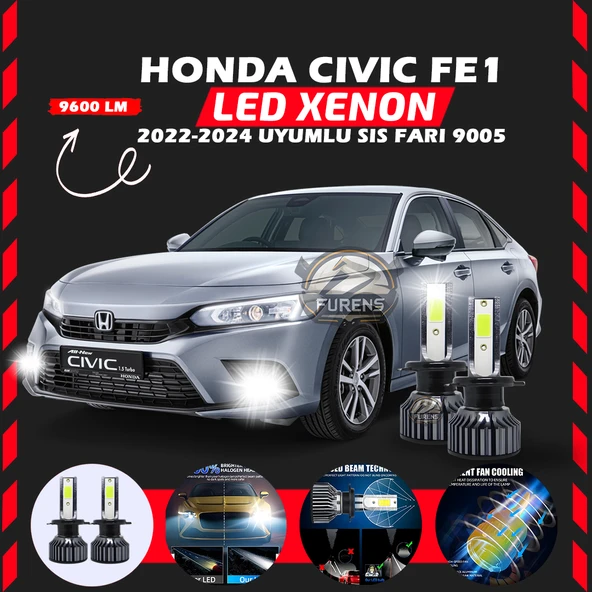 Honda Civic FE1 2022-2024 Sis Farı Uyumlu Şimşek Etkili Led Xenon Pro Series H9005 ürün görseli 1