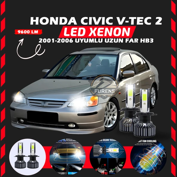 Honda Civic V-TEC 2 2001-2006 Uzun Far Uyumlu Şimşek Etkili Led Xenon Pro Series HB3 ürün görseli 1