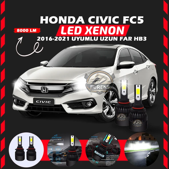 Honda Civic FC5 2016-2021 Uzun Far Uyumlu Şimşek Etkili Led Xenon Light Series HB3 ürün görseli 1