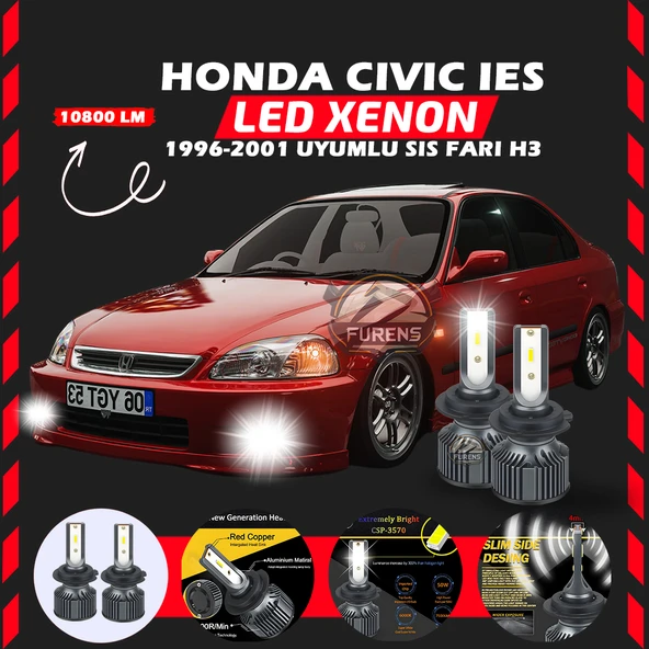 Honda Civic İES 1996-2001 Sis Farı Uyumlu Şimşek Etkili Led Xenon Premium Series H3 ürün görseli 1