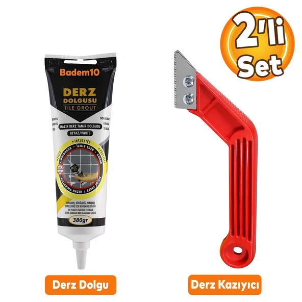 (2'li SET) Fayans Arası Beyaz Hazır Derz Boyama Dolgusu + Derz Kazıyıcı Temizleyici ürün görseli 1