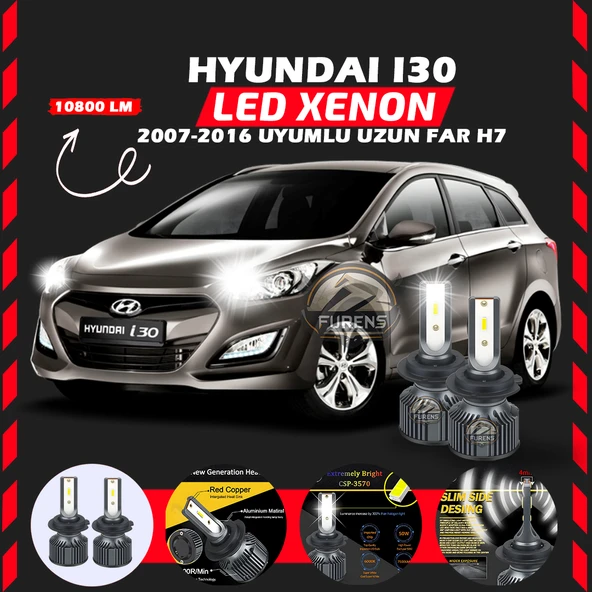 Hyundai İ30 2007-2016 Uzun Far Uyumlu Şimşek Etkili Led Xenon Premium Series H7 ürün görseli 1