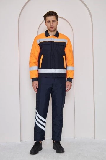 Orange Safety Turuncu Robalı Lacivert Soğuk Hava Mont Pantolon Takımı Su Ve Rüzgar İticili ürün görseli 1
