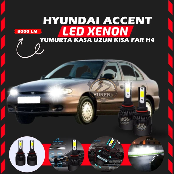 Hyundai Accent Yumurta Kasa Uyumlu Şimşek Etkili Led Xenon Light Series H4 ürün görseli 1