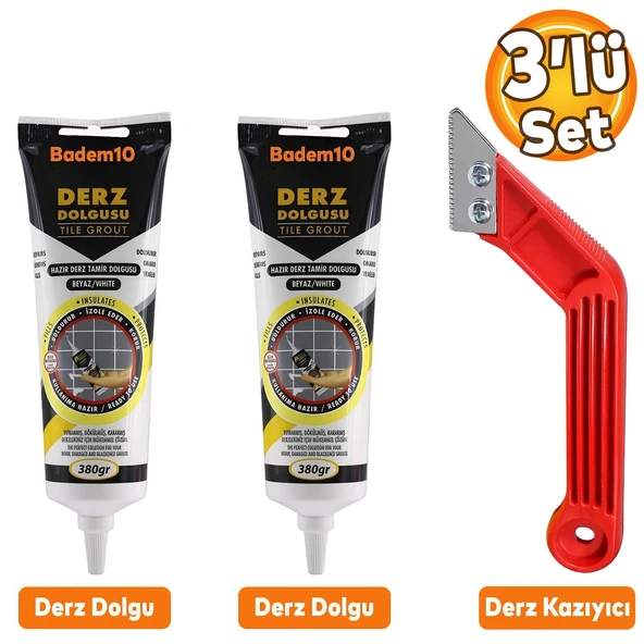 (3'lü SET) Fayans Arası Beyaz Hazır Derz Boyama Dolgusu + Derz Kazıyıcı Temizleyici ürün görseli 1