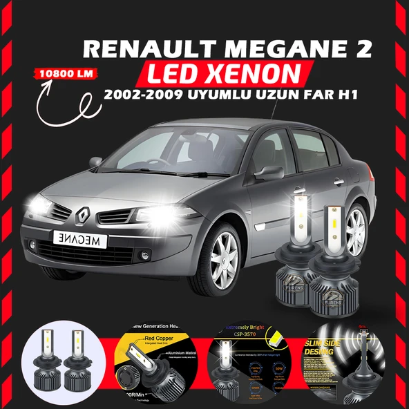 Renault Megane 2 2002-2009 Uzun Far Uyumlu Şimşek Etkili Led Xenon Premium Series H1 ürün görseli 1