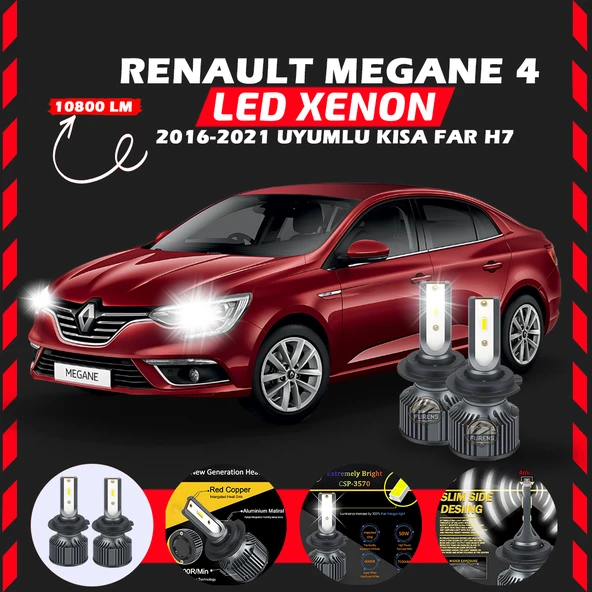 Renault Megane 4 2016-2021 Kısa Far Uyumlu Şimşek Etkili Led Xenon Premium Series H7 ürün görseli 1