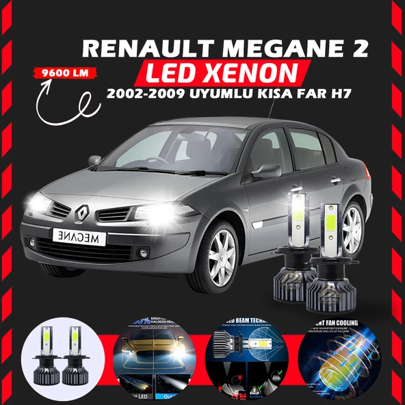 Renault Megane 2 2002-2009 Kısa Far Uyumlu Şimşek Etkili Led Xenon Pro Series H7 ürün görseli 1