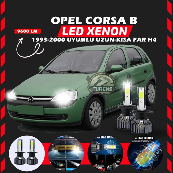 Opel Corsa B 1993-2000 Uzun - Kısa Uyumlu Şimşek Etkili Led Xenon Pro Series H4 ürün görseli 1