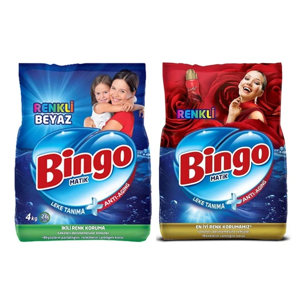 Bingo Matik Renkli Beyaz 4 kg + Renkli 4 kg Toz Çamaşır Deterjanı 2 li Set ürün görseli 1