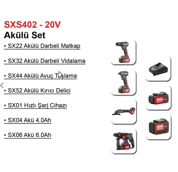 STECH END SXS402-20 V 4LÜ AKÜLÜ SET - Resim 2
