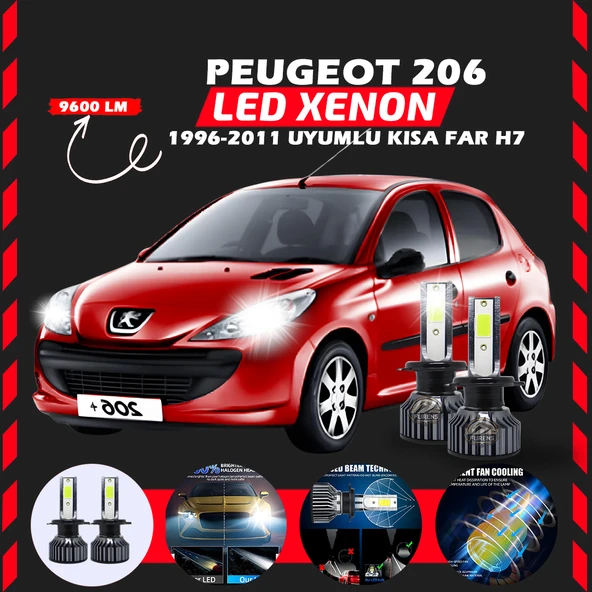 Peugeot 206 1996-2011 Kısa Far Uyumlu Şimşek Etkili Led Xenon Pro Series H7 ürün görseli 1