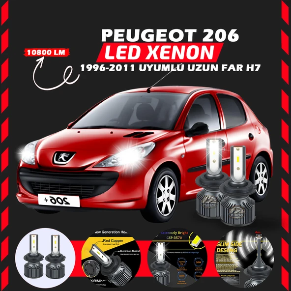 Peugeot 206 1996-2011 Uzun Far Uyumlu Şimşek Etkili Led Xenon Premium Series H7 ürün görseli 1