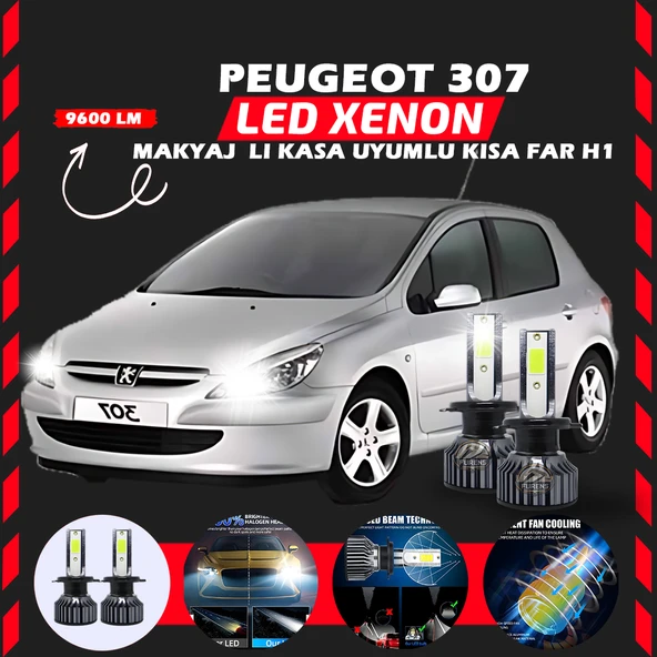 Peugeot 307 Makyajlı Kasa Kısa Far Uyumlu Şimşek Etkili Led Xenon Pro Series H1 ürün görseli 1