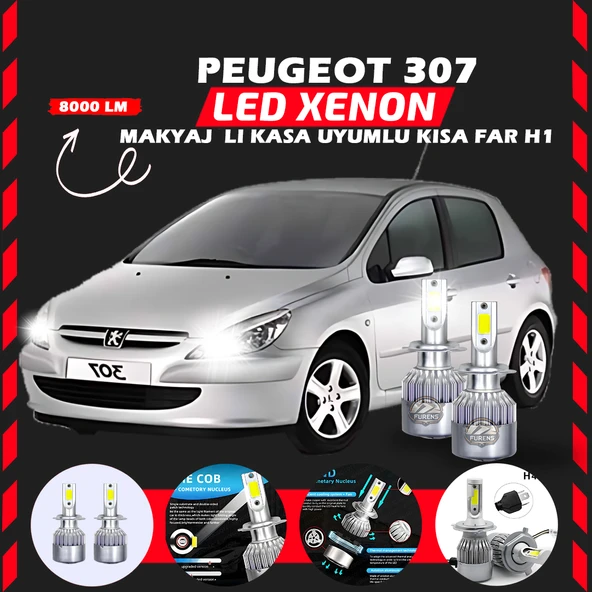 Peugeot 307 Makyajlı Kasa Kısa Far Uyumlu Şimşek Etkili Led Xenon Performance Series H1 ürün görseli 1