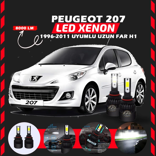 Peugeot 207 1996-2011 Uzun Far Uyumlu Şimşek Etkili Led Xenon Light Series H1 ürün görseli 1