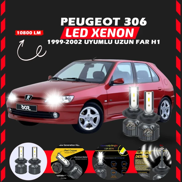 Peugeot 306 1999-2002 Uzun Far Uyumlu Şimşek Etkili Led Xenon Premium Series H1 ürün görseli 1