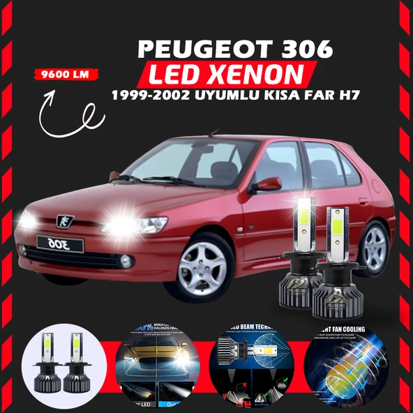 Peugeot 306 1999-2002 Kısa Far Uyumlu Şimşek Etkili Led Xenon Pro Series H7 ürün görseli 1