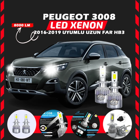Peugeot 3008 2016-2019 Uzun Far Uyumlu Şimşek Etkili Led Xenon Performance Series HB3 ürün görseli 1