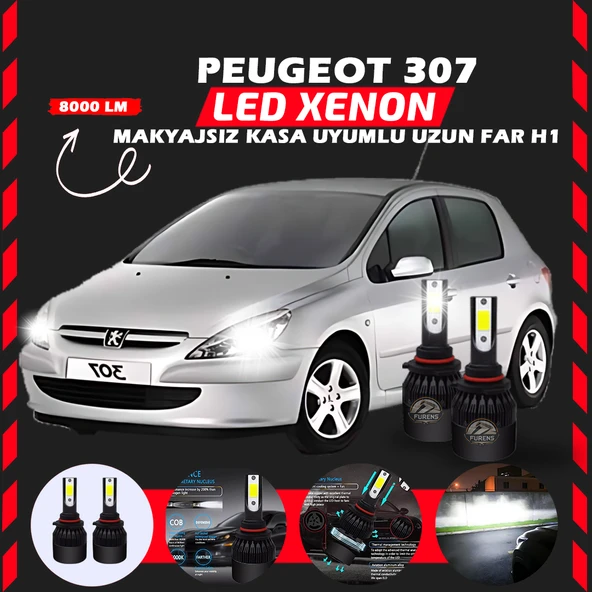 Peugeot 307 Makyajsız Kasa Uzun Far Uyumlu Şimşek Etkili Led Xenon Light Series H1 ürün görseli 1