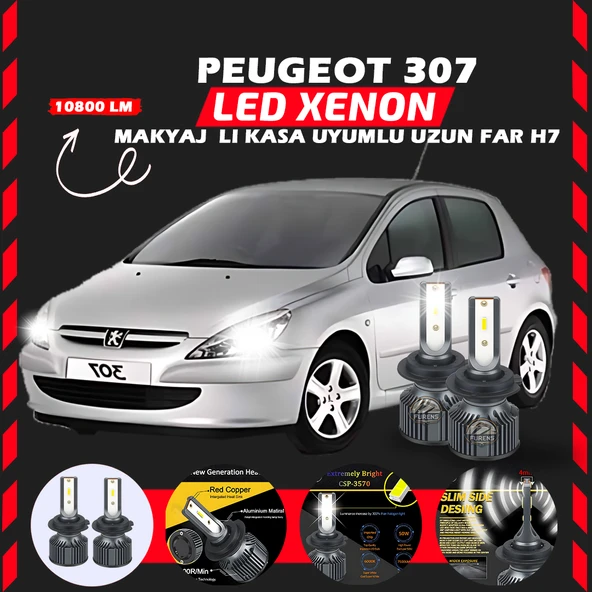 Peugeot 307 Makyajlı Kasa Uzun Far Uyumlu Şimşek Etkili Led Xenon Premium Series H7 ürün görseli 1