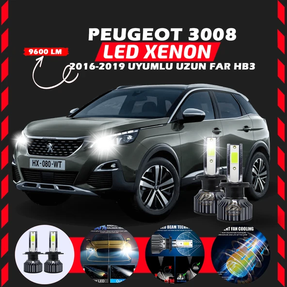 Peugeot 3008 2016-2019 Uzun Far Uyumlu Şimşek Etkili Led Xenon Pro Series HB3 ürün görseli 1