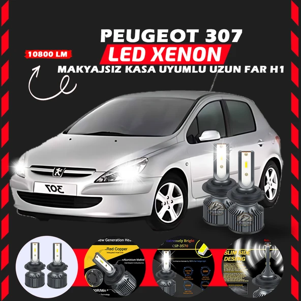 Peugeot 307 Makyajsız Kasa Uzun Far Uyumlu Şimşek Etkili Led Xenon Premium Series H1 ürün görseli 1