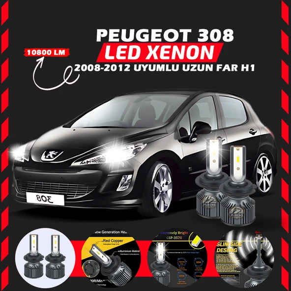Peugeot 308 2008-2012 Uzun Far Uyumlu Şimşek Etkili Led Xenon Premium Series H1 ürün görseli 1