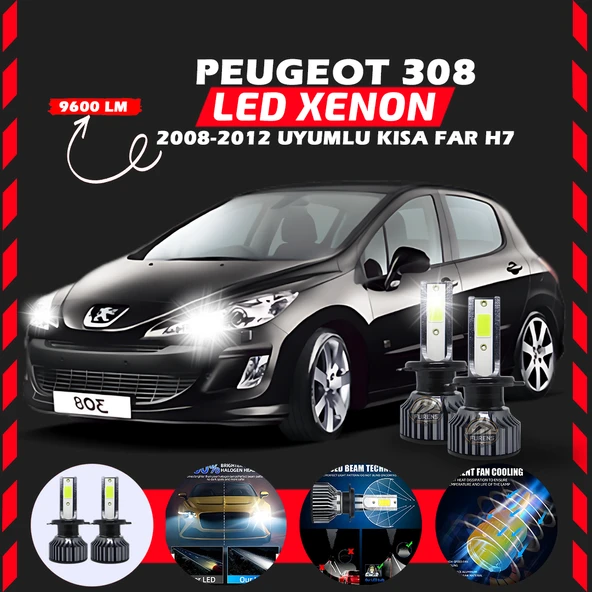 Peugeot 308 2008-2012 Kısa Far Uyumlu Şimşek Etkili Led Xenon Pro Series H7 ürün görseli 1