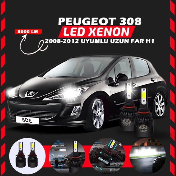 Peugeot 308 2008-2012 Uzun Far Uyumlu Şimşek Etkili Led Xenon Light Series H1 ürün görseli 1