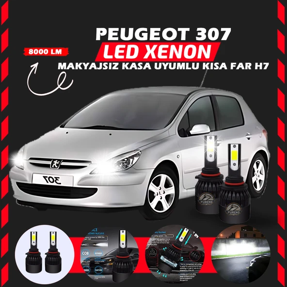 Peugeot 307 Makyajsız Kasa Kısa Far Uyumlu Şimşek Etkili Led Xenon Light Series H7 ürün görseli 1