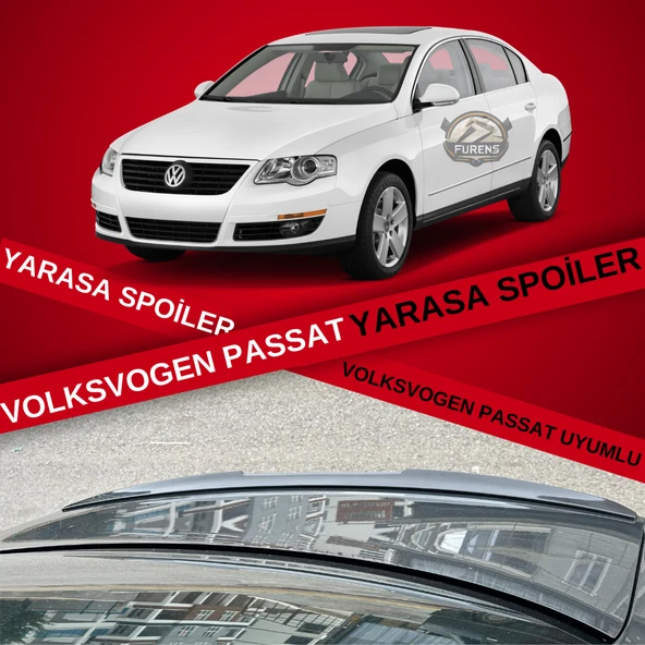 Volkswagen Passat B6 - B7 - B8 Type 2006 - 2020 Uyumlu Bagaj Üstü Yarasa Spoiler Piano Black ürün görseli 1