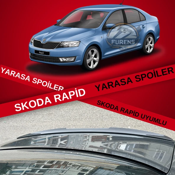 Skoda Rapid Bagaj Üstü Slim Yarasa Spoiler Piano Black Parlak Siyah ürün görseli 1