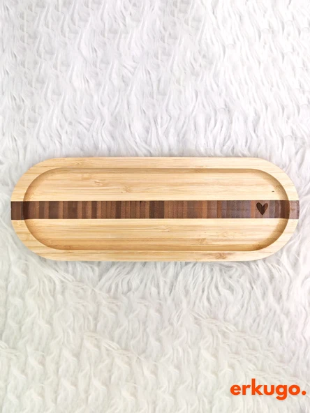 Bambu Kalp Desenli Oval Servis Tabağı, Sunum Tabağı ürün görseli 1