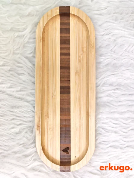 Bambu Kalp Desenli Oval Servis Tabağı, Sunum Tabağı - Resim 2