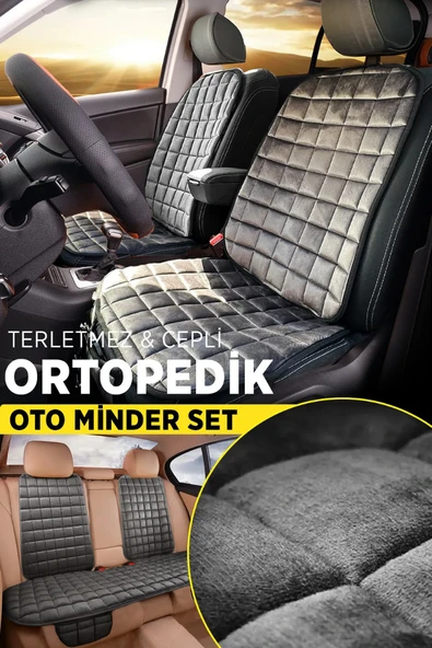 Peugeot 308 Antrasit Renk Tay Tüyü Cepli & Terletmez Sırtlı Oto Koltuk Minder Seti - Koltuk Koruma Kılıfı (ÖN & ARKA TAM SET) ürün görseli 1