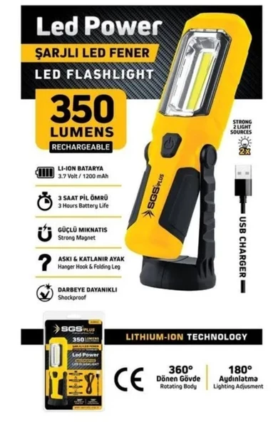 SGS PLUS Sgs5054 Şarjlı El Feneri Led Ampul 350 Lumen 3.7 Volt Mıknatıslı ürün görseli 1