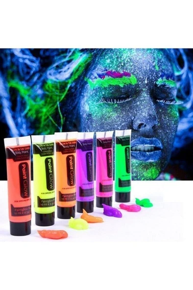 6 Adet Neonlu Glow Parti Yüz Boyası 6 Farklı Renk Karanlıkta Parlayan Fosforlu Vücut Boyama ürün görseli 1